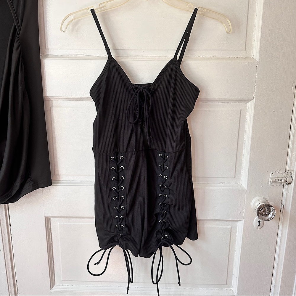 3/$20💥 Black Cutout Sheer Mini Dress & Romper 2 Piece Festival Club Wear Bundle - Picture 10 of 13